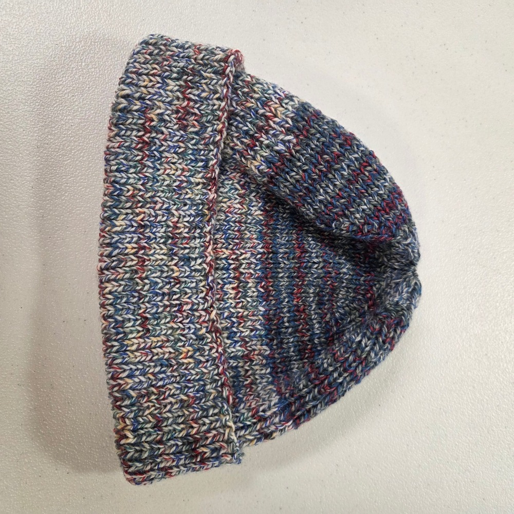 Wool Multicolor Marled Knit Cuffed Beanie Hat Blue Red White One Size